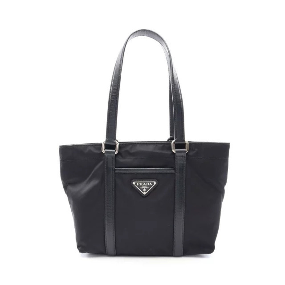 Prada Triangle Plate Tote Bag Saffiano Leather Black